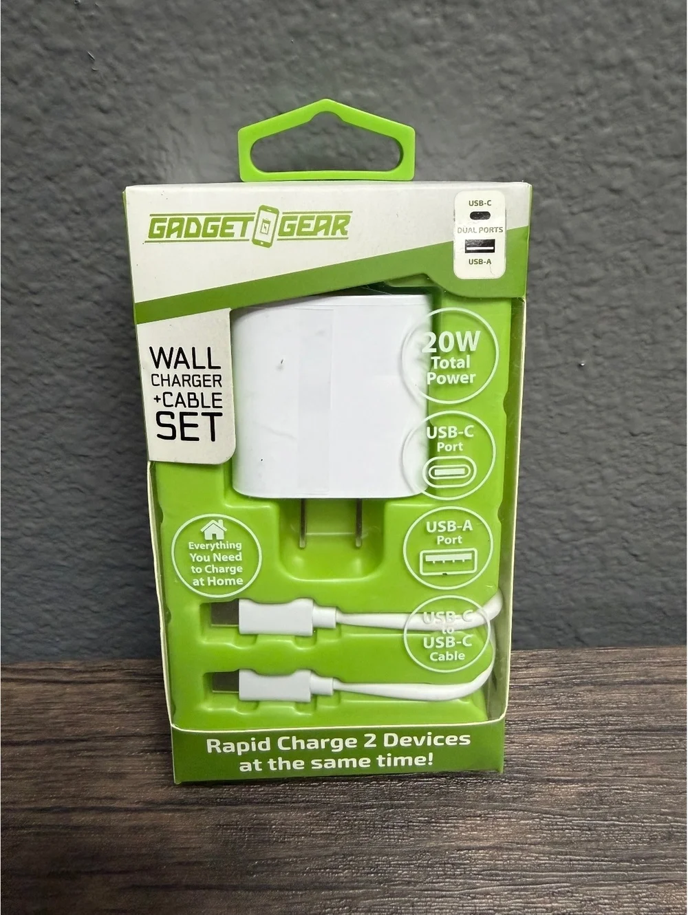 20W USB-C Wall Charger Block & 3ft USB-C to USB-C Fast Charging Cable Set White